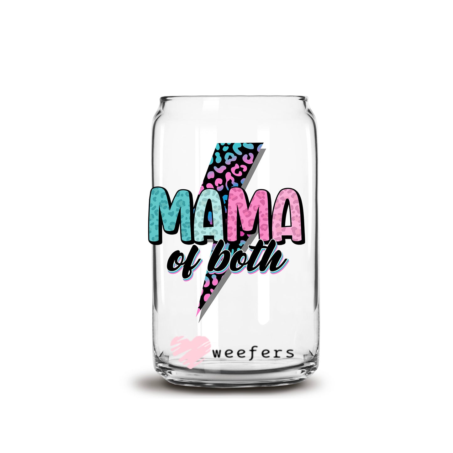 Pink Blue Mama of Both Lightening Bolt 16oz Libbey Glass Can UV DTF or Sublimation Cup Wrap - Decal Transfer - Weefers