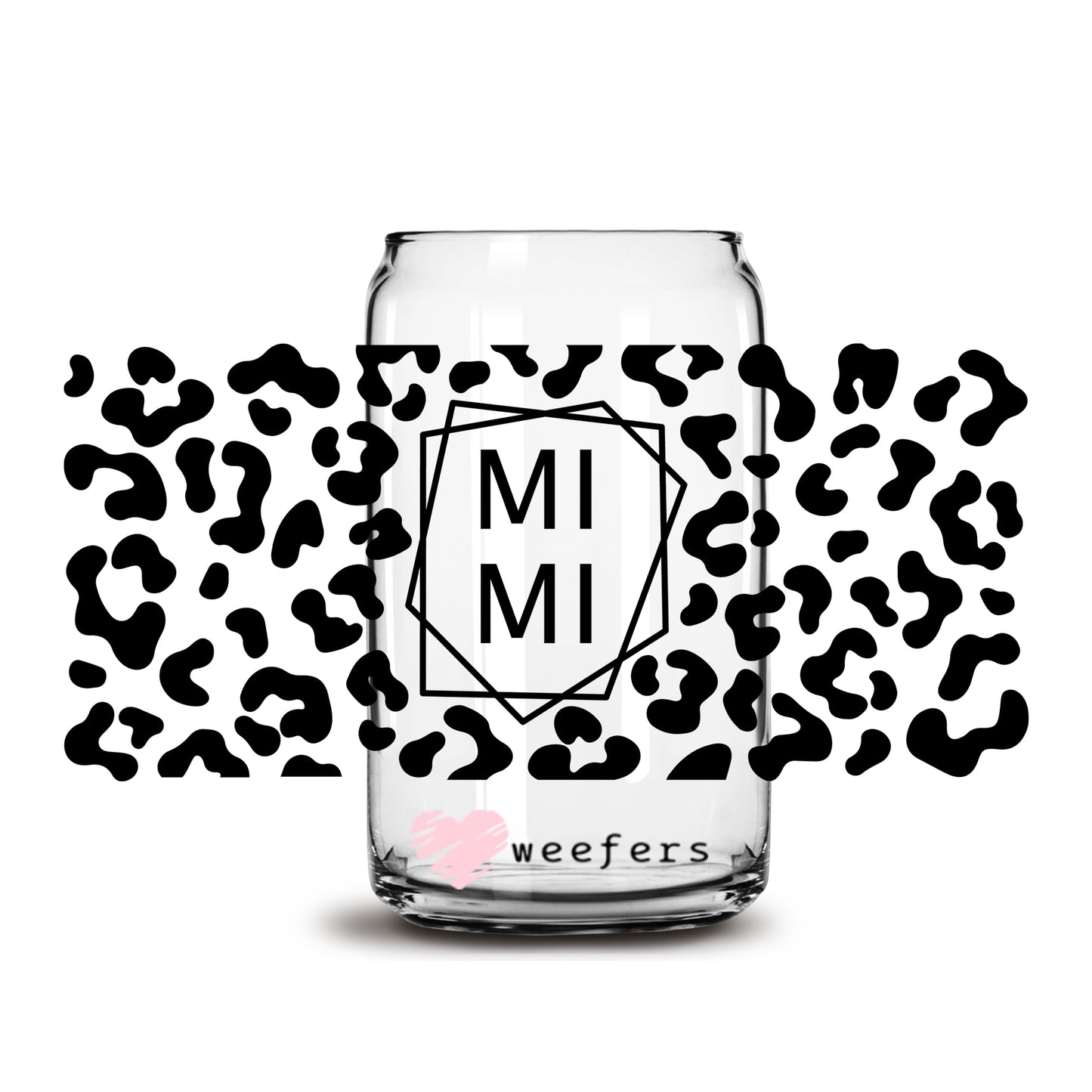 Black Leopard Mimi 16oz Libbey Glass Can UV DTF or Sublimation Wrap - Decal - Weefers