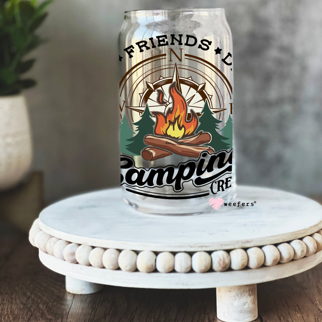 Fire Friends Drinks Camping Crew 16oz Libbey Glass Can UV-DTF or Sublimation Wrap - Decal