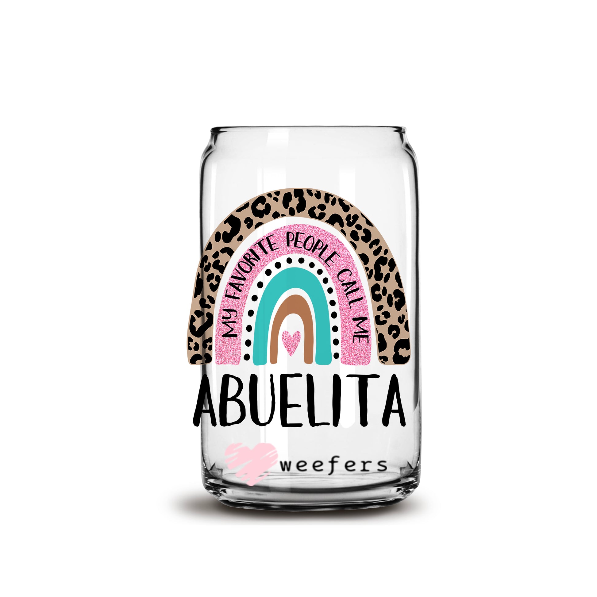 Mother's Day Abuelita Boho Rainbow  16oz Libbey Glass Can Cup UV DTF or Sublimation Wrap - Decal - Weefers