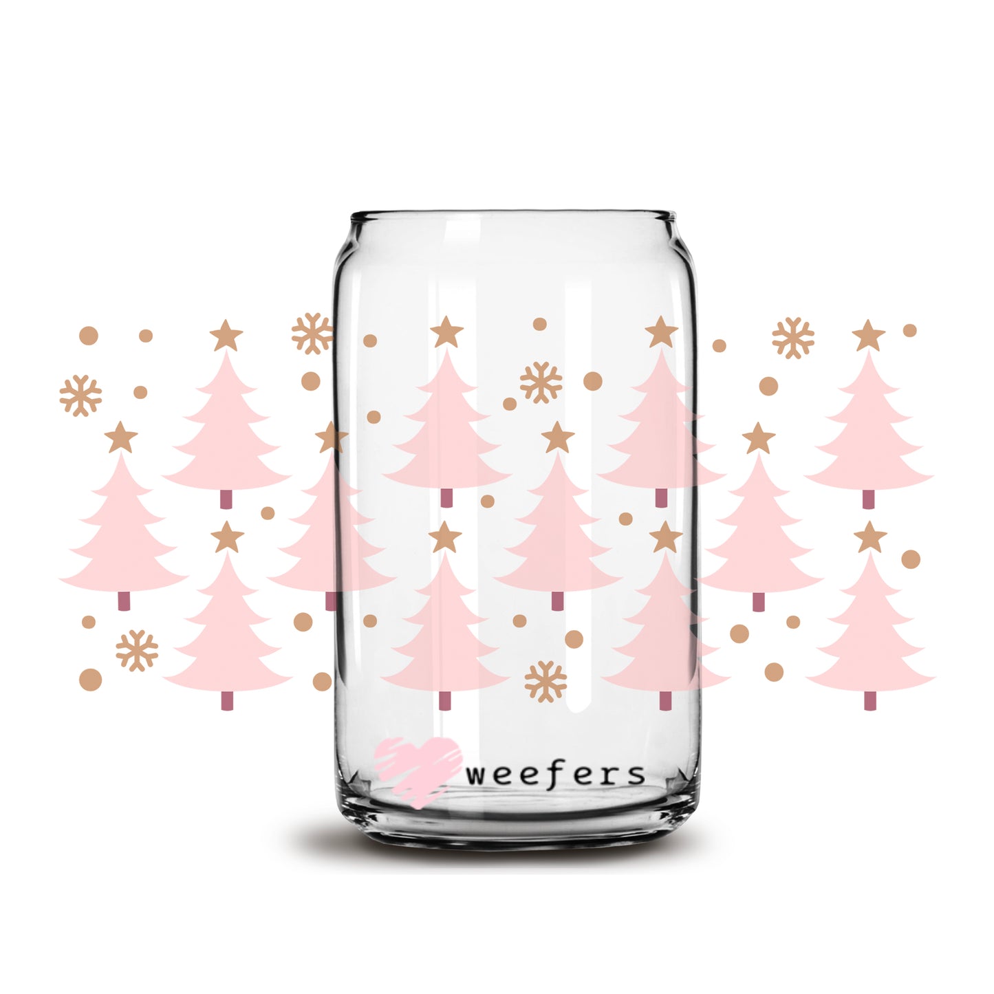 Whimsical Pink Christmas Trees 16oz Libbey Glass Can UV DTF or Sublimation Wrap - Decal - Weefers