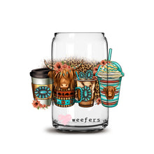 Load image into Gallery viewer, Serape Cow Coffee Latte 16oz Libbey Glass Can UV-DTF or Sublimation Wrap - Decal
