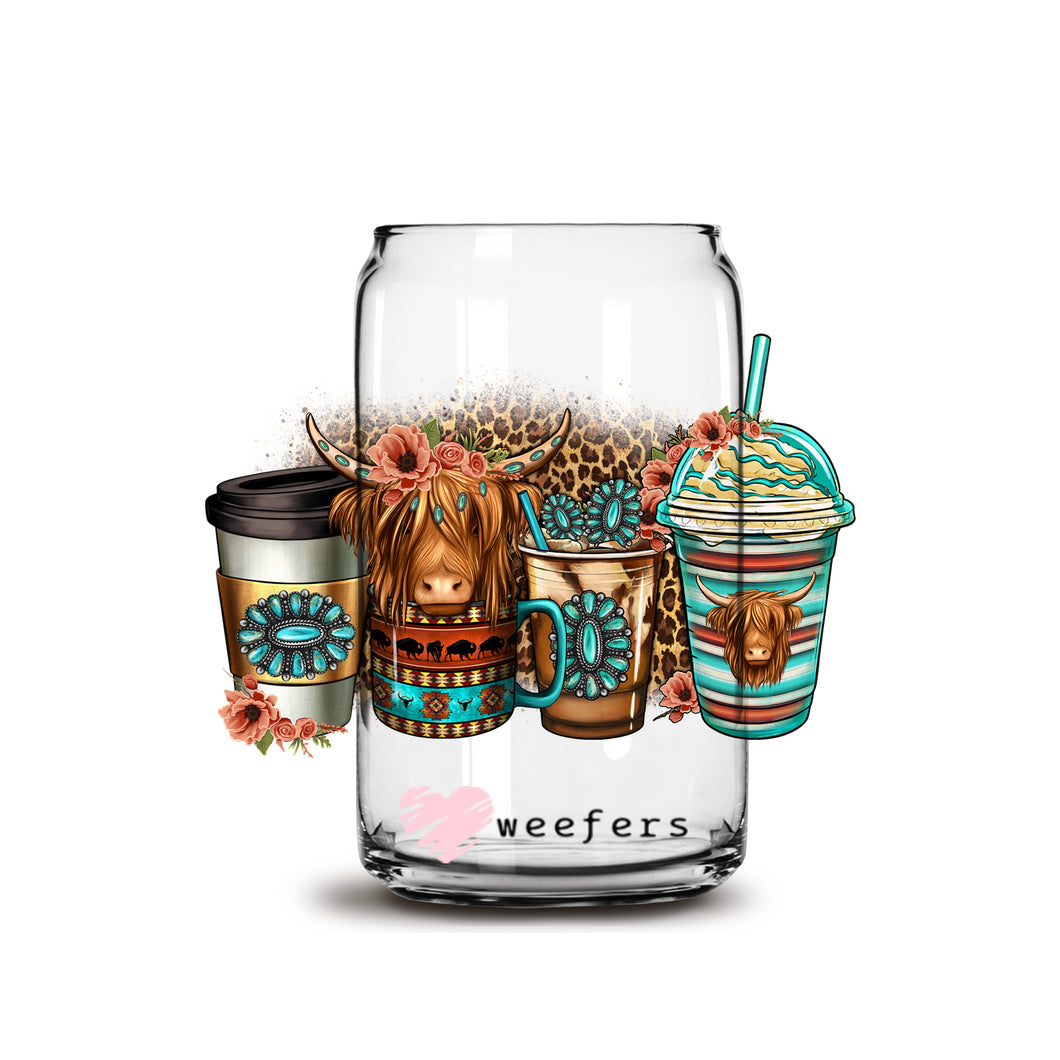 Serape Cow Coffee Latte 16oz Libbey Glass Can UV-DTF or Sublimation Wrap - Decal