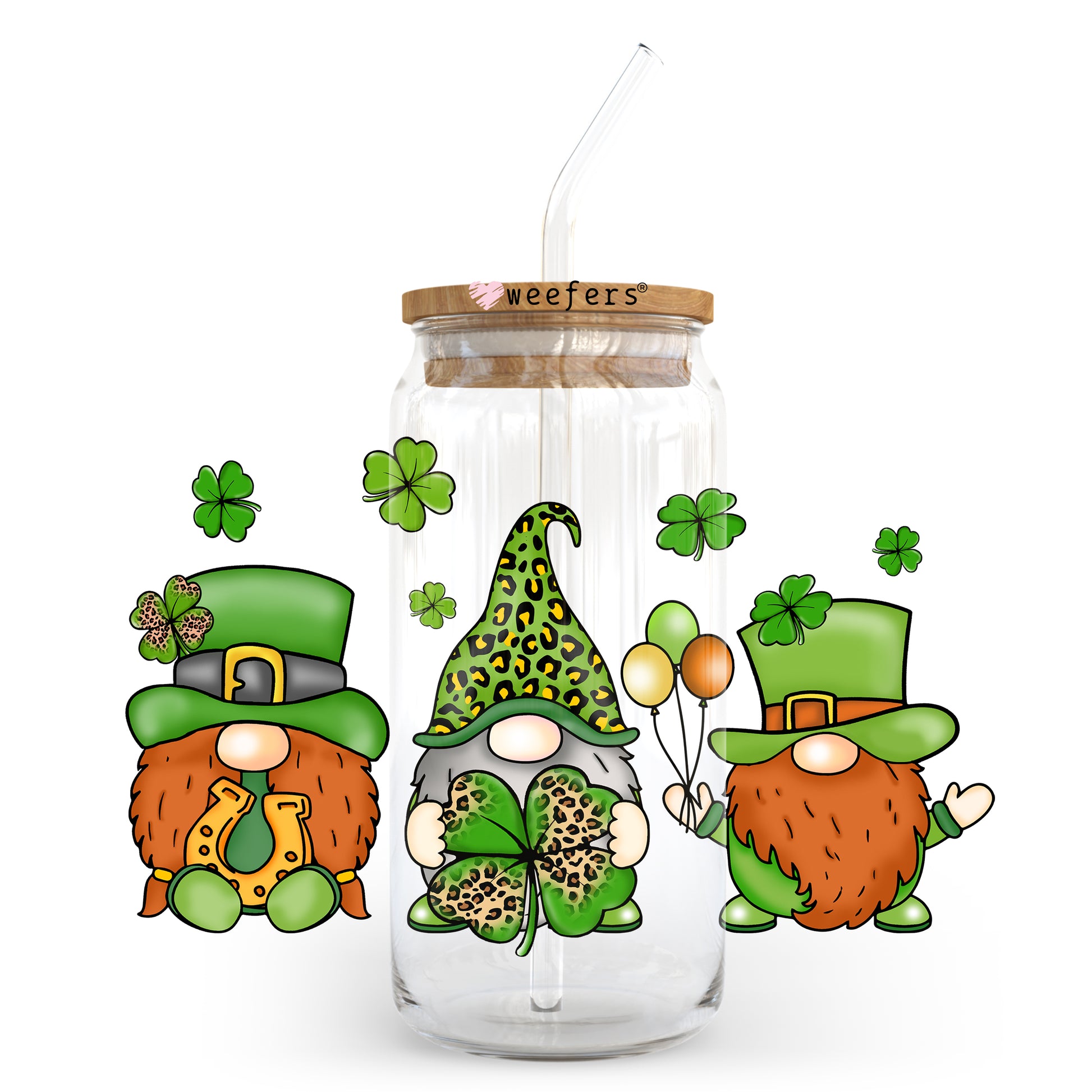 Gnomes Patrick's Day 20oz Libbey Glass Can UV DTF or Sublimation Wrap - Decal - Weefers