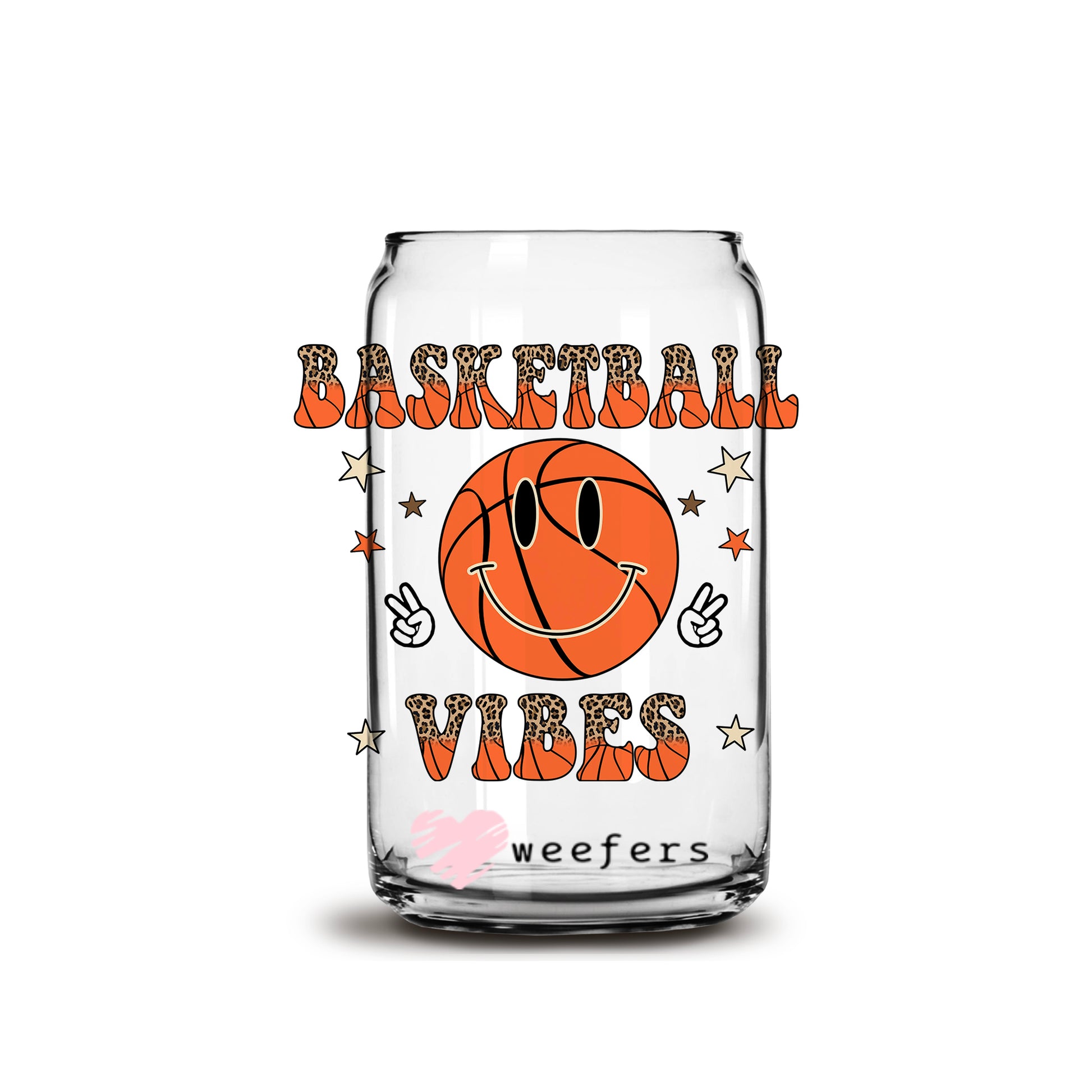 Basketball Vibes 16oz Libbey Glass Can UV DTF or Sublimation Wrap - Decal - Weefers