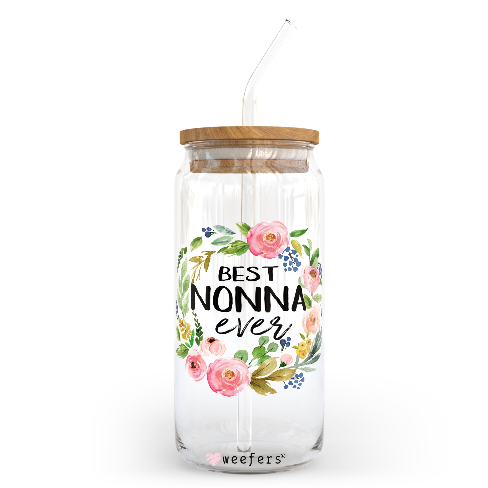 Best Nonna Ever Floral Wreath 20oz Libbey Glass Can, 34oz Hip Sip, 40oz Tumbler UV DTF or Sublimation Decal Transfer - Weefers