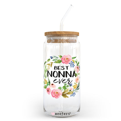 Best Nonna Ever Floral Wreath 20oz Libbey Glass Can, 34oz Hip Sip, 40oz Tumbler UV DTF or Sublimation Decal Transfer - Weefers