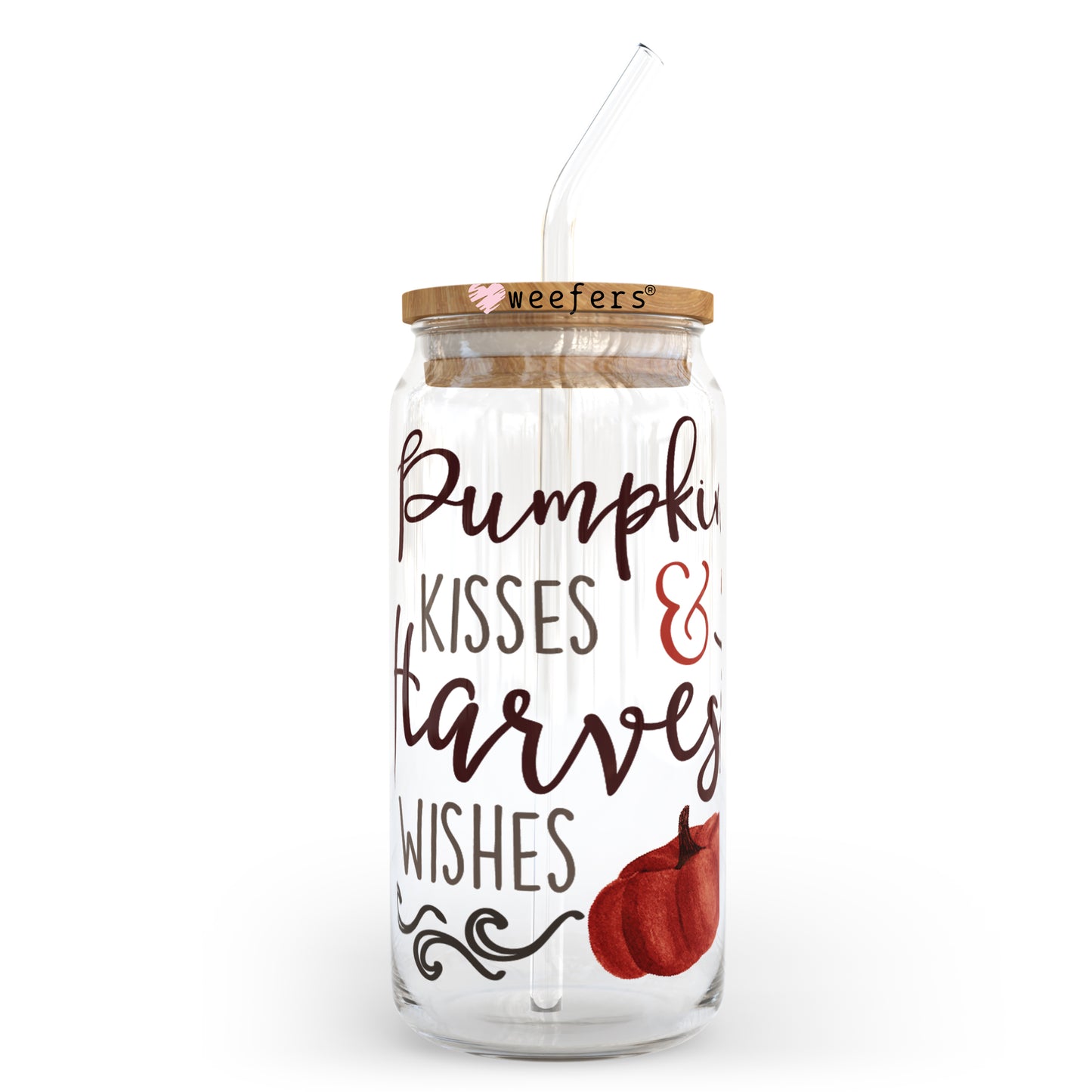 Pumpkin Kisses and Harvest Wishes 20oz Libbey Glass Can, 34oz Hip Sip, 40oz Tumbler UV DTF or Sublimation Decal Transfer - Weefers