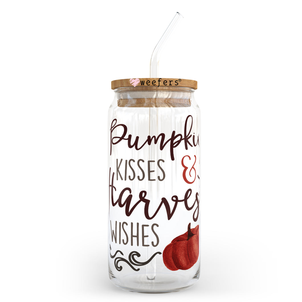 Pumpkin Kisses and Harvest Wishes 20oz Libbey Glass Can, 34oz Hip Sip, 40oz Tumbler UVDTF or Sublimation Decal Transfer