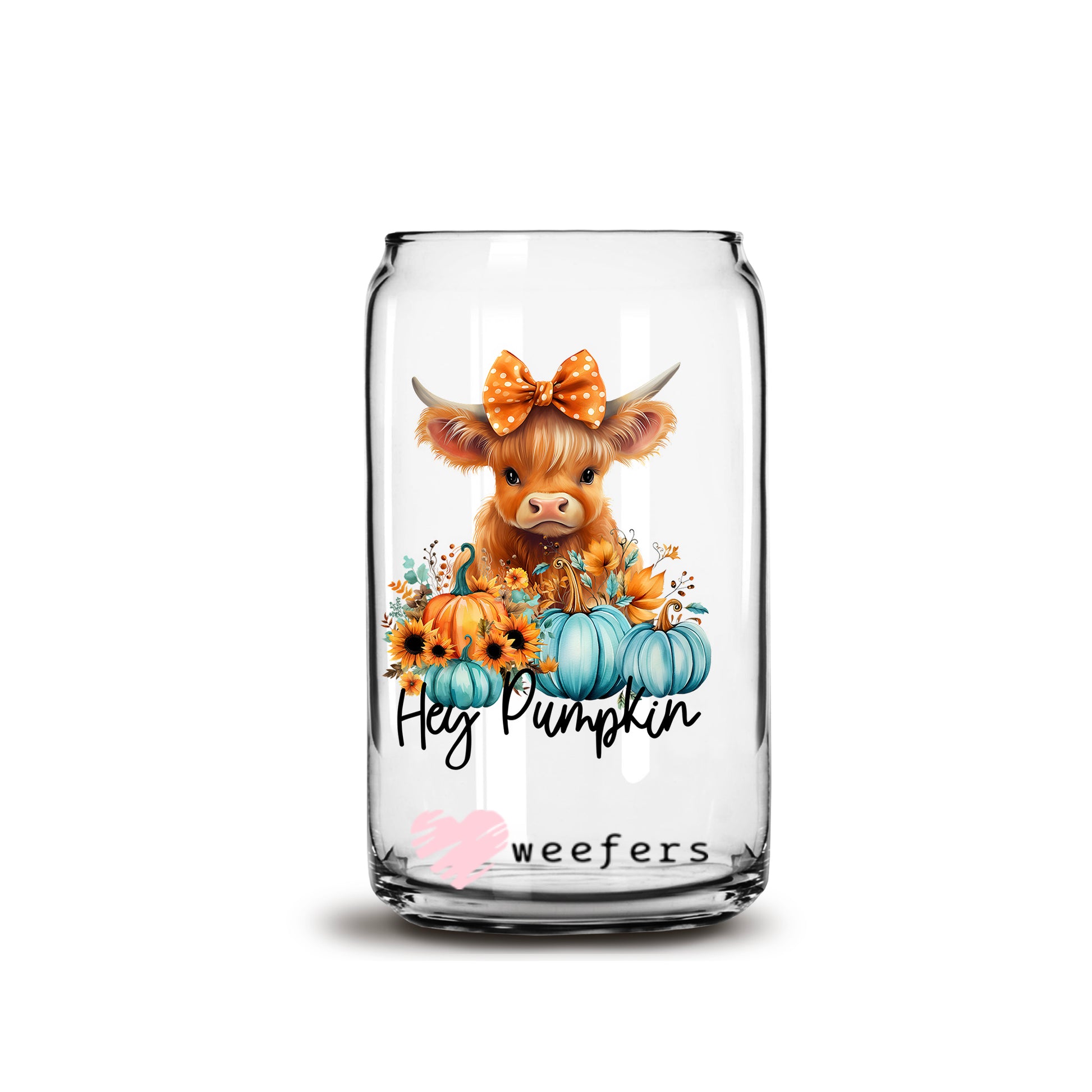 Hey Pumpkin Baby Cow Fall 16oz Libbey Glass Can UV DTF or Sublimation Wrap - Decal - Weefers