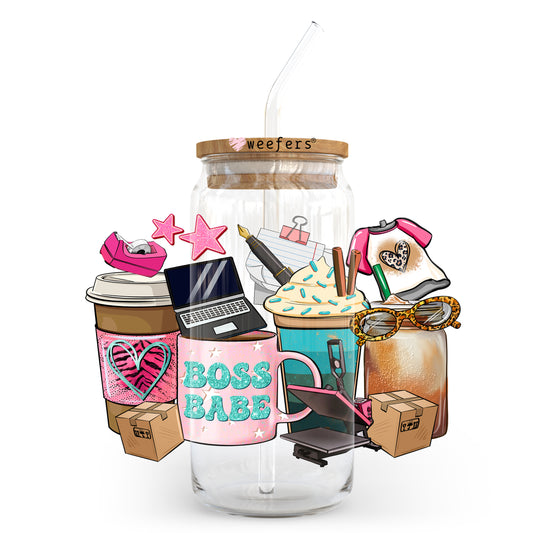 Boss Babe 20oz Libbey Glass Can, 34oz Hip Sip, 40oz Tumbler UV DTF or Sublimation Decal Transfer Weefers