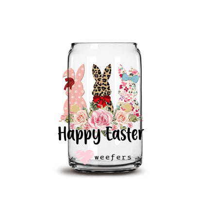 Happy Easter Cute bunnies 16oz Libbey Glass Can UV DTF or Sublimation Cup Wrap - Decal Transfer - Weefers