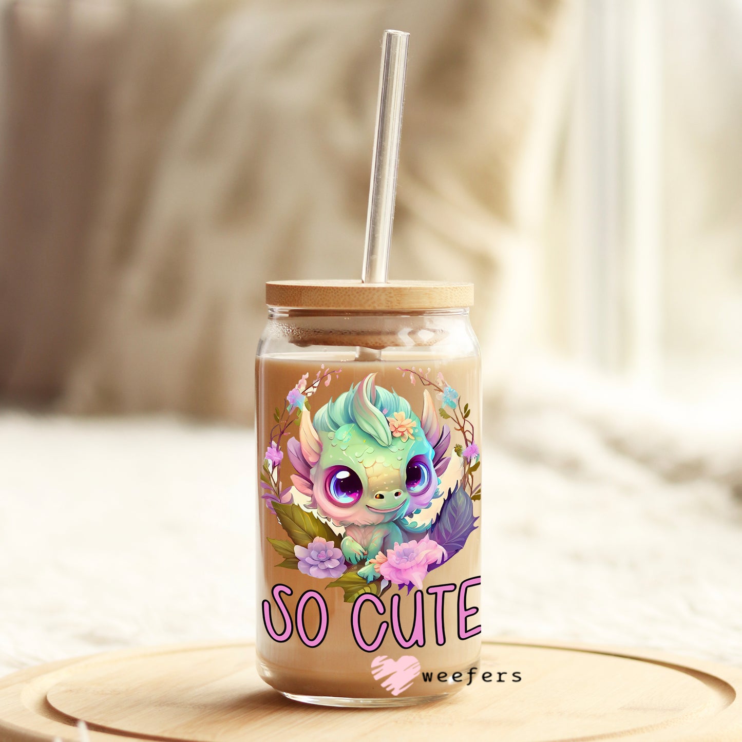 So Cute Dragon 16oz Libbey Glass Can UV DTF or Sublimation Wrap - Decal - Weefers