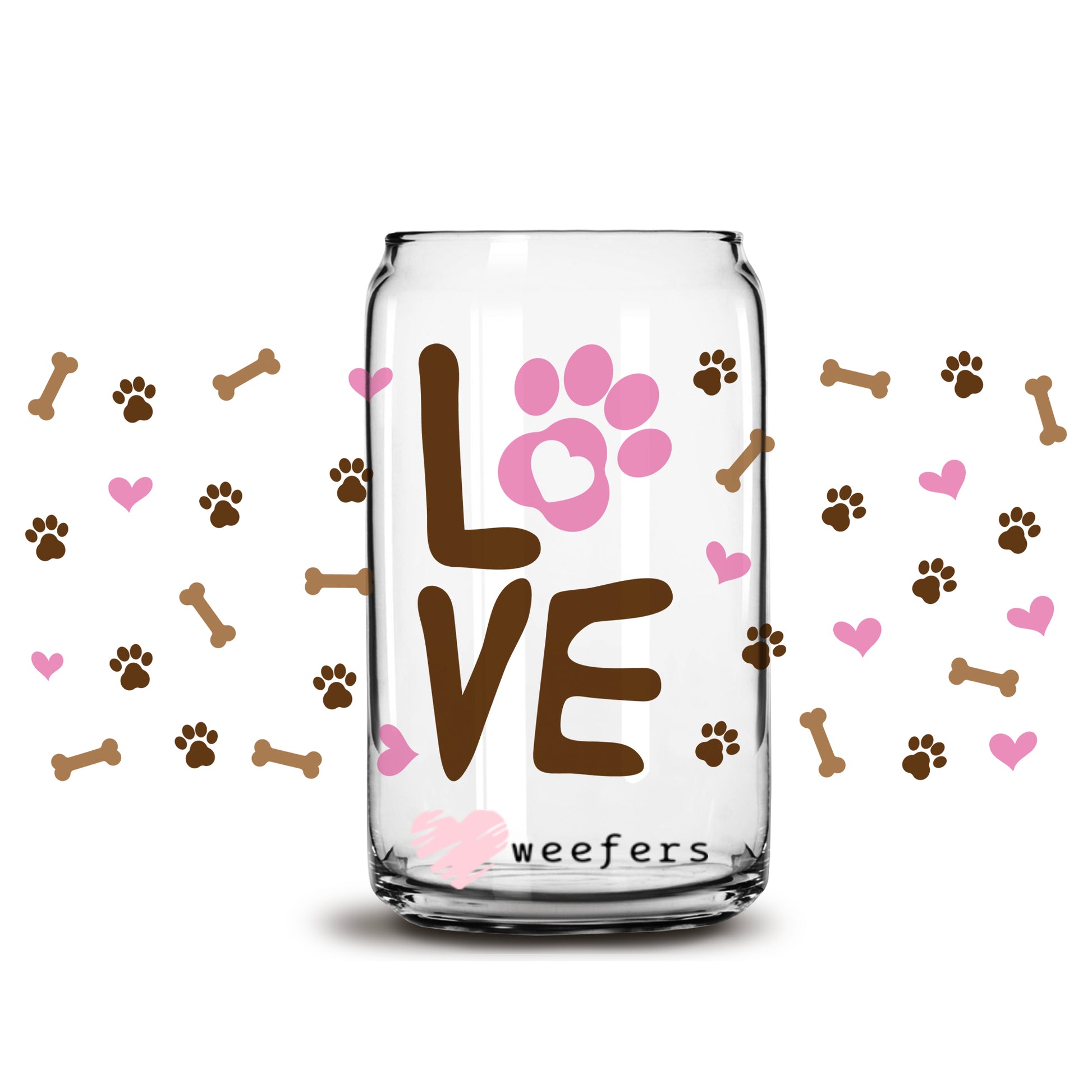 Dog Paw Love 16oz Libbey Glass Can UV DTF or Sublimation Wrap - Decal - Weefers