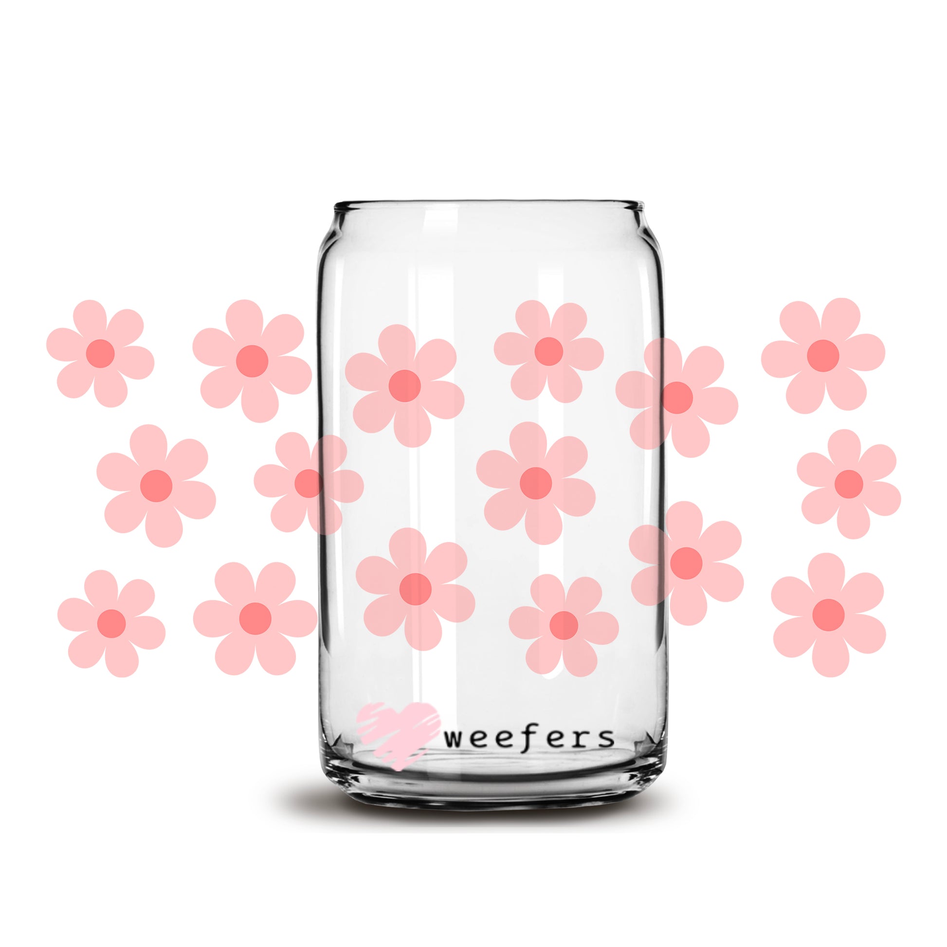 Pink Daisies 16oz Libbey Glass Can UV DTF or Sublimation Wrap - Decal - Weefers