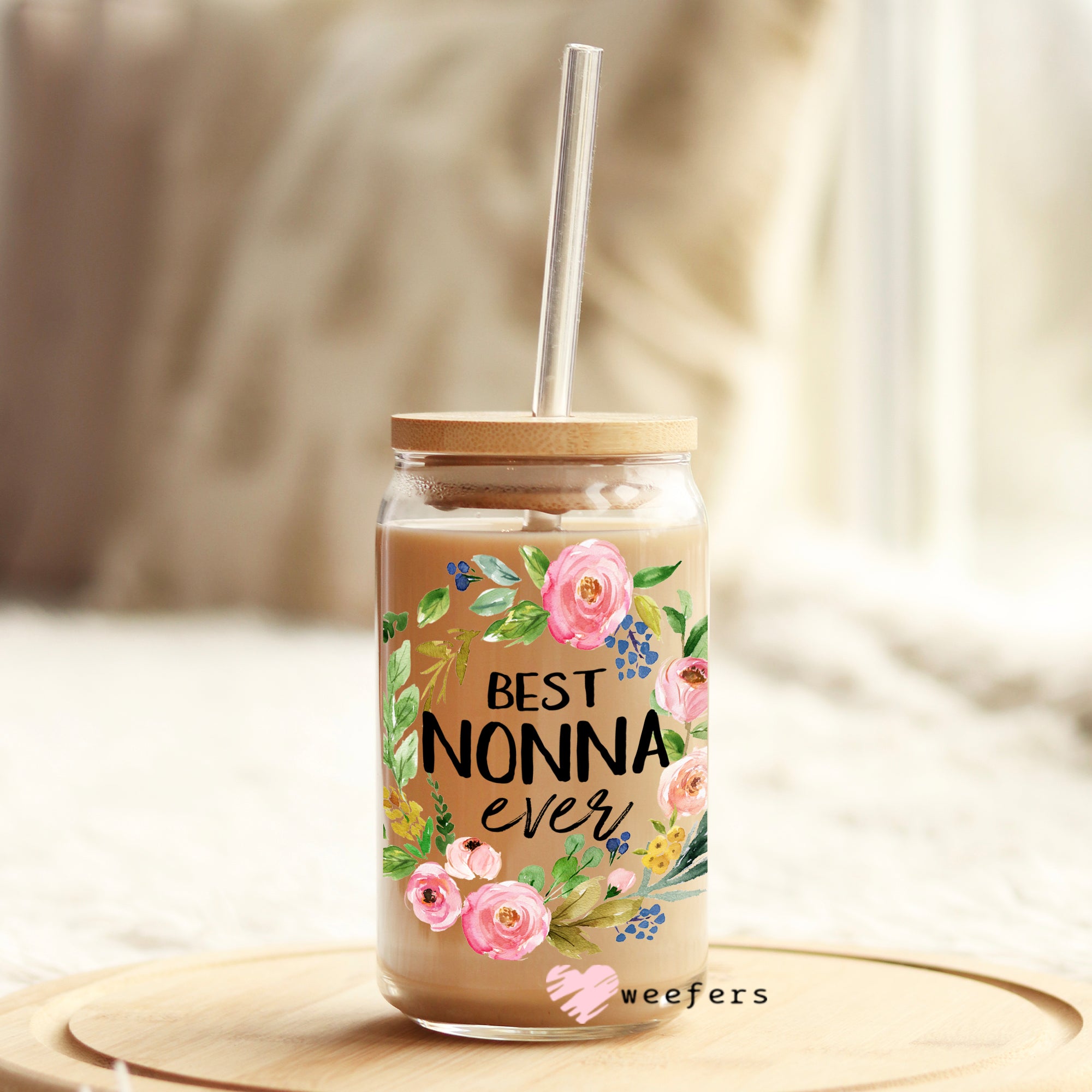 Best Nonna Ever 16oz Libbey Glass Can UV-DTF or Sublimation Wrap - Decal