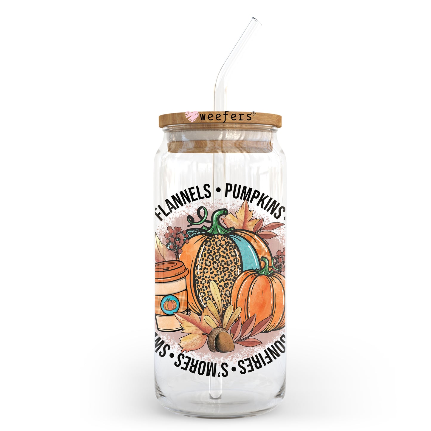 Flannels Pumpkins Leaves Fall Patch 20oz Libbey Glass Can, 34oz Hip Sip, 40oz Tumbler UV DTF or Sublimation Decal Transfer - Weefers