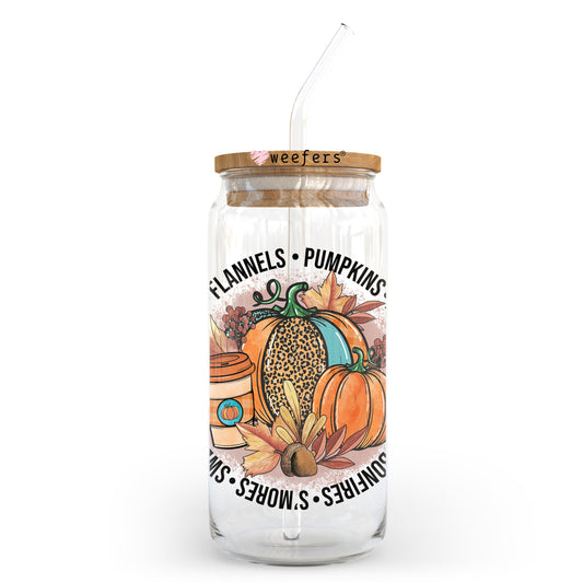 Flannels Pumpkins Leaves Fall Patch 20oz Libbey Glass Can, 34oz Hip Sip, 40oz Tumbler UV DTF or Sublimation Decal Transfer - Weefers