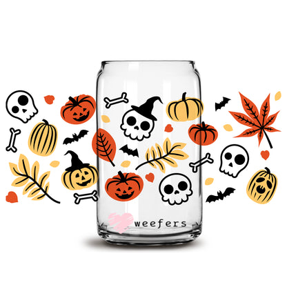 Fall into Halloween 16oz Libbey Glass Can UV DTF or Sublimation Wrap - Decal - Weefers