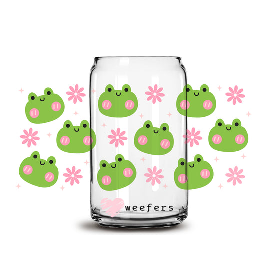 Pink and Green Frogs 16oz Libbey Glass Can UV DTF or Sublimation Cup Wrap - Decal Transfer - Weefers