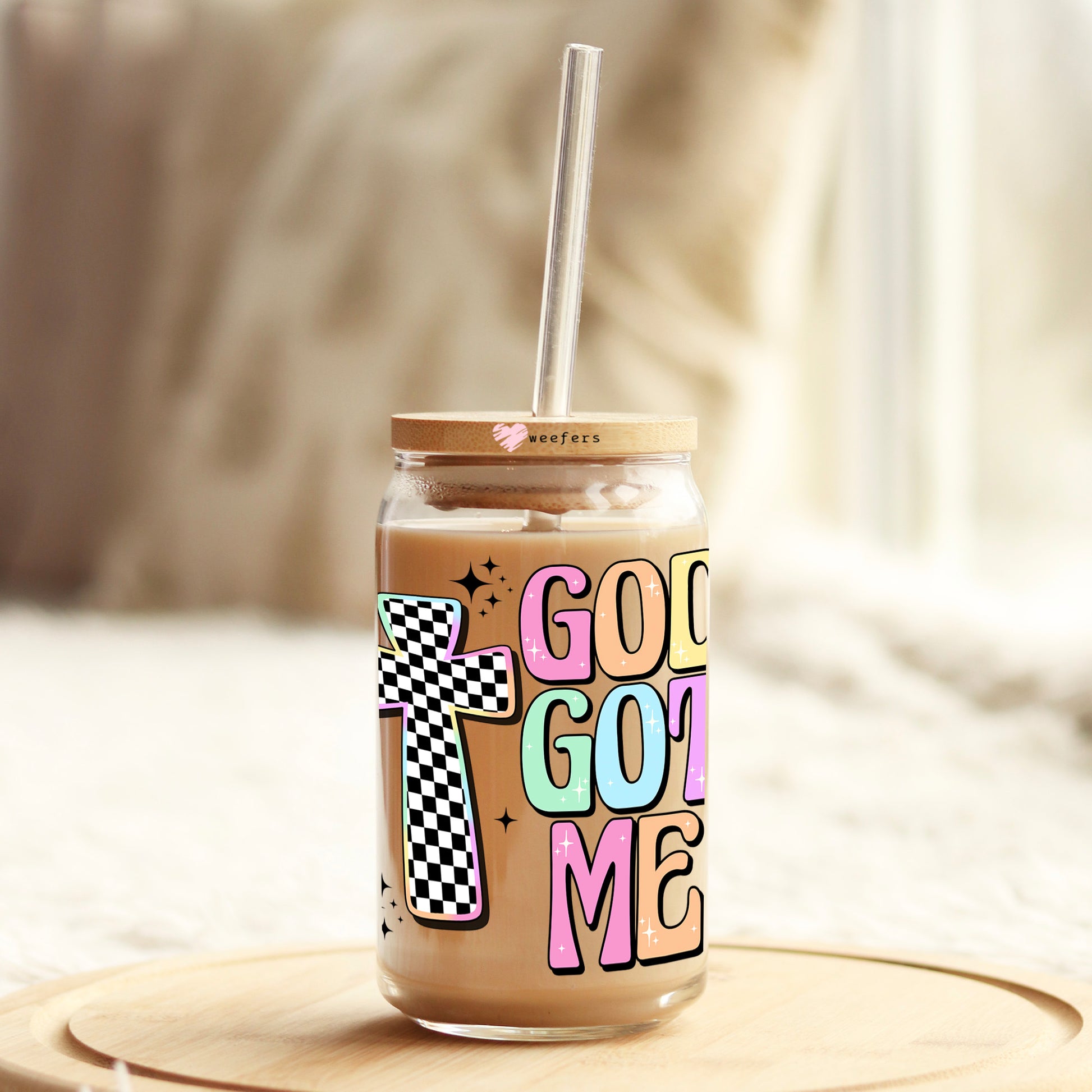 God Got Me 16oz Libbey Glass Can UV DTF or Sublimation Cup Wrap - Decal Transfer - Weefers