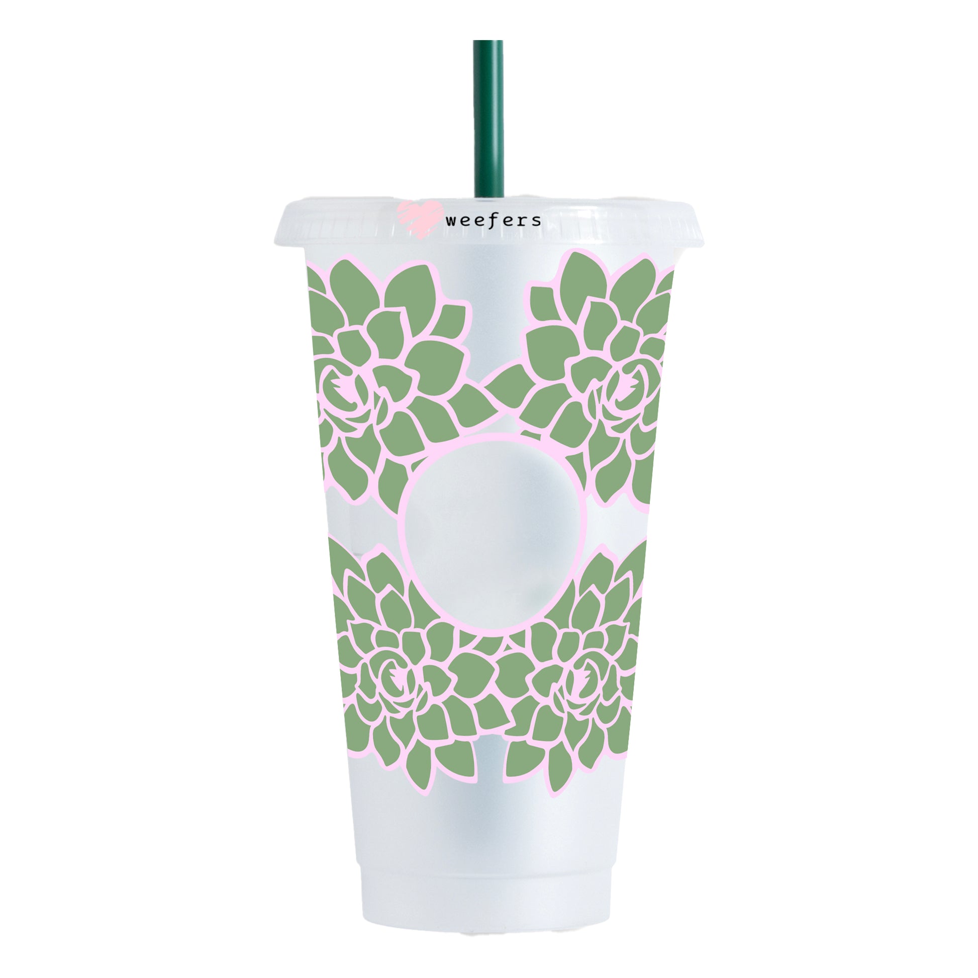 Pink and Green Succulent 24oz UV DTF Cold Cup Wrap - Ready to apply Wrap - HOLE - Weefers