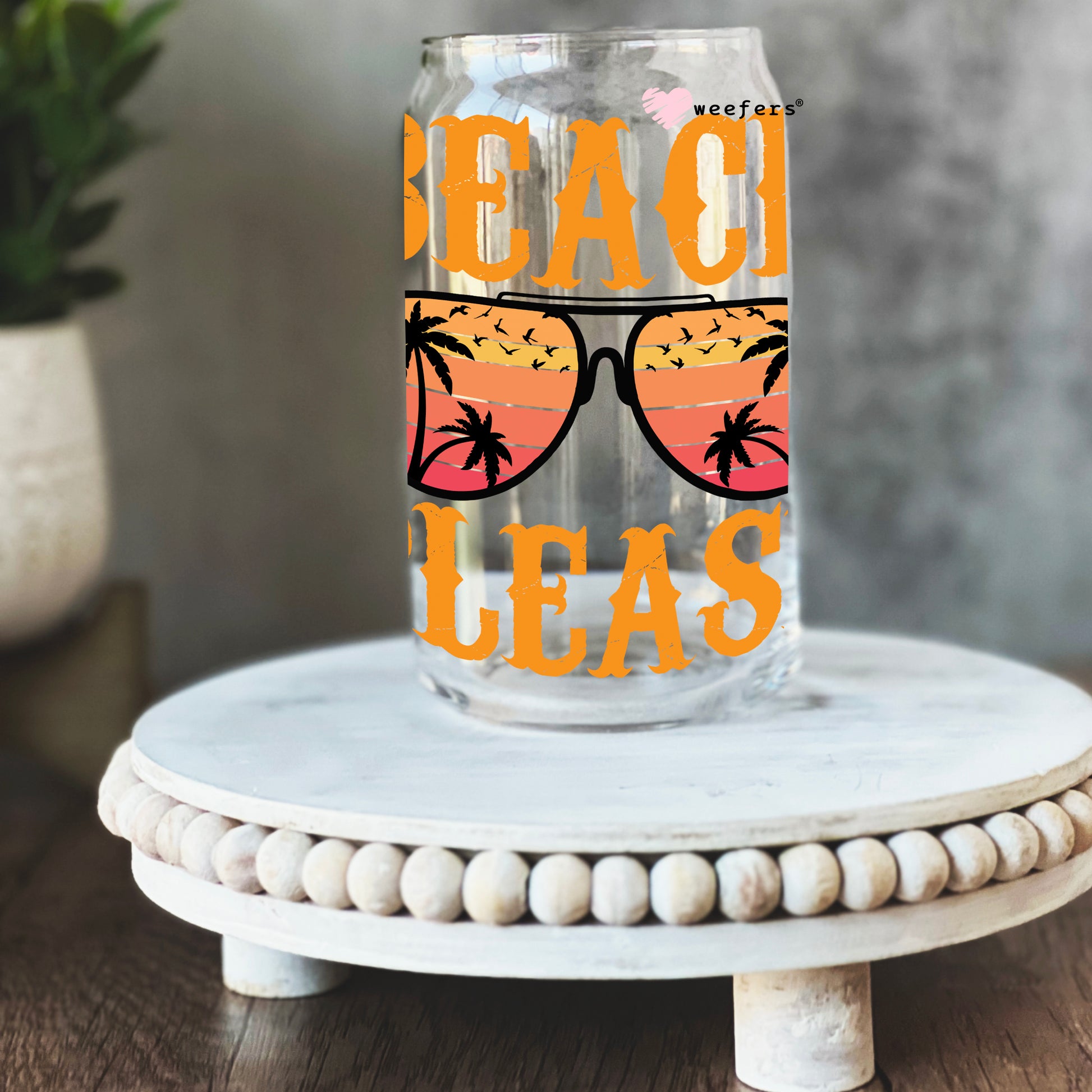 Beach Please 16oz Libbey Glass Can UV DTF or Sublimation Wrap - Decal - Weefers