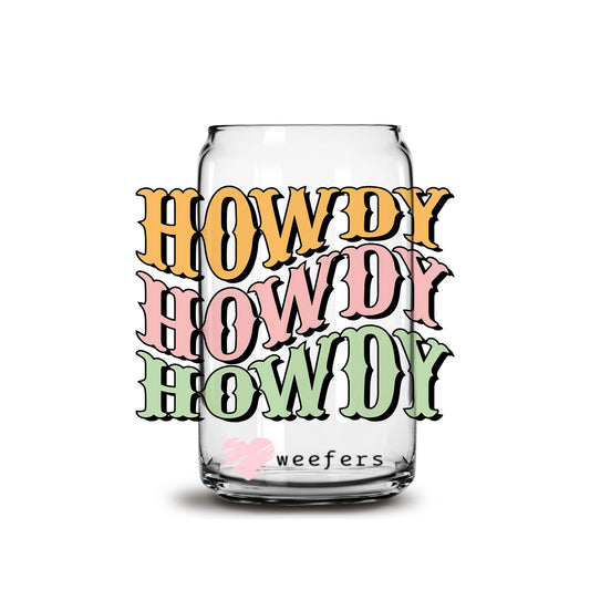 Retro Howdy Howdy Howdy 16oz Libbey Glass Can UV DTF or Sublimation Wrap - Decal - Weefers