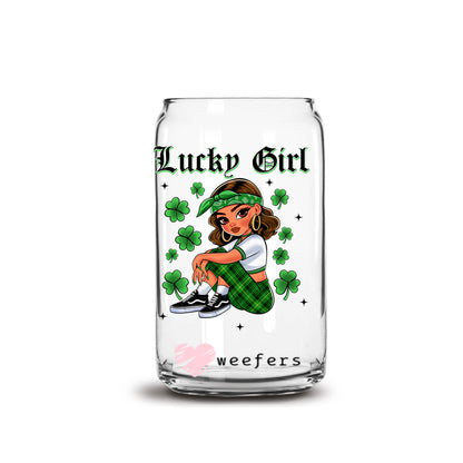 Lucky Girl 16oz Libbey Glass Can UV DTF or Sublimation Cup Wrap - Decal Transfer - Weefers