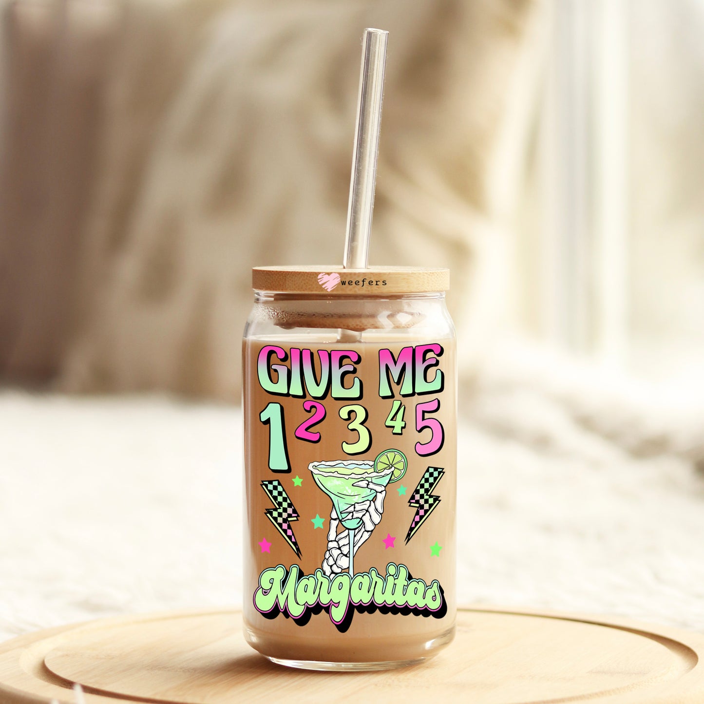 Give me 1234 Margaritas 16oz Libbey Glass Can UV DTF or Sublimation Cup Wrap - Decal Transfer Weefers