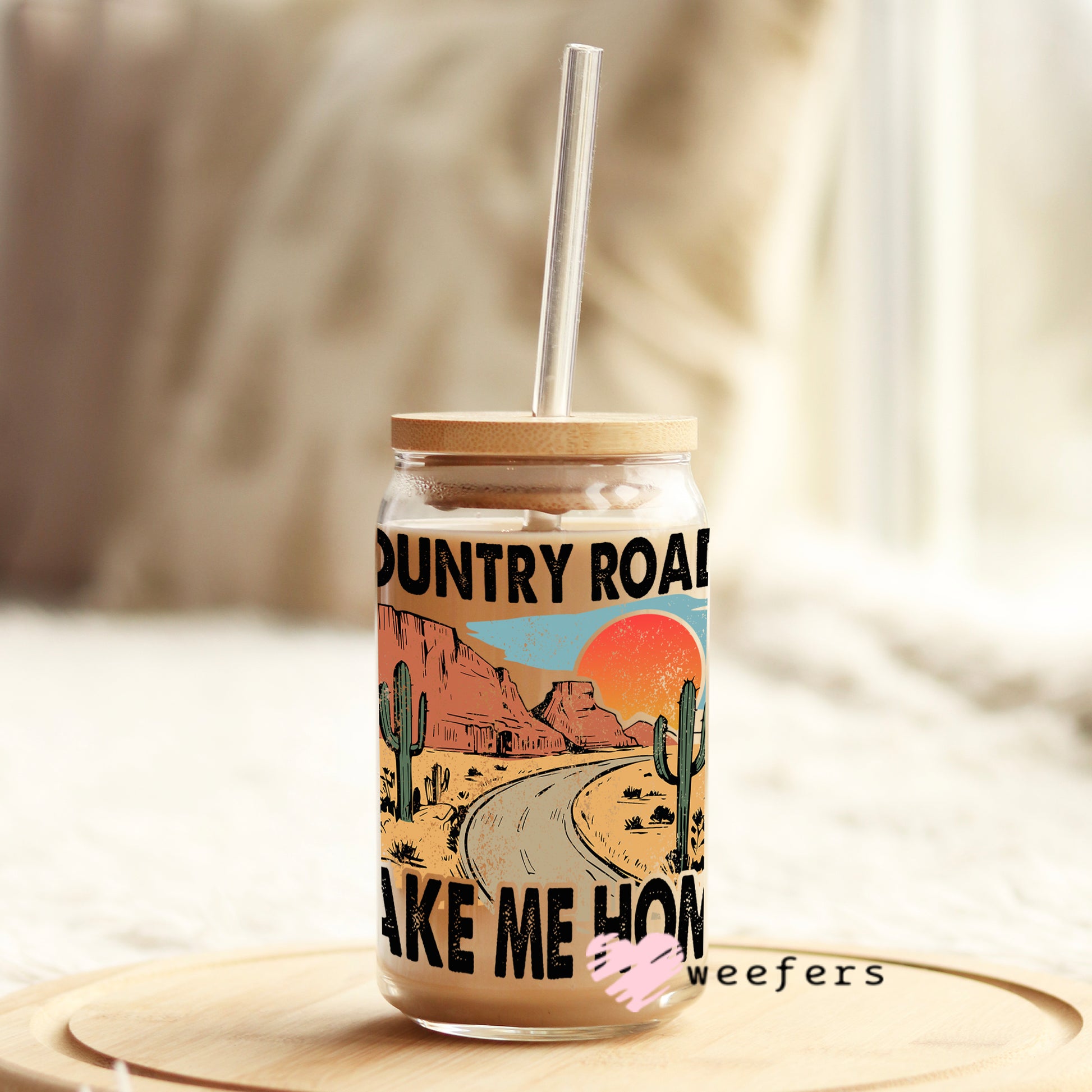 Country Roads Take Me Home 16oz Libbey Glass Can UV DTF or Sublimation Wrap - Decal - Weefers