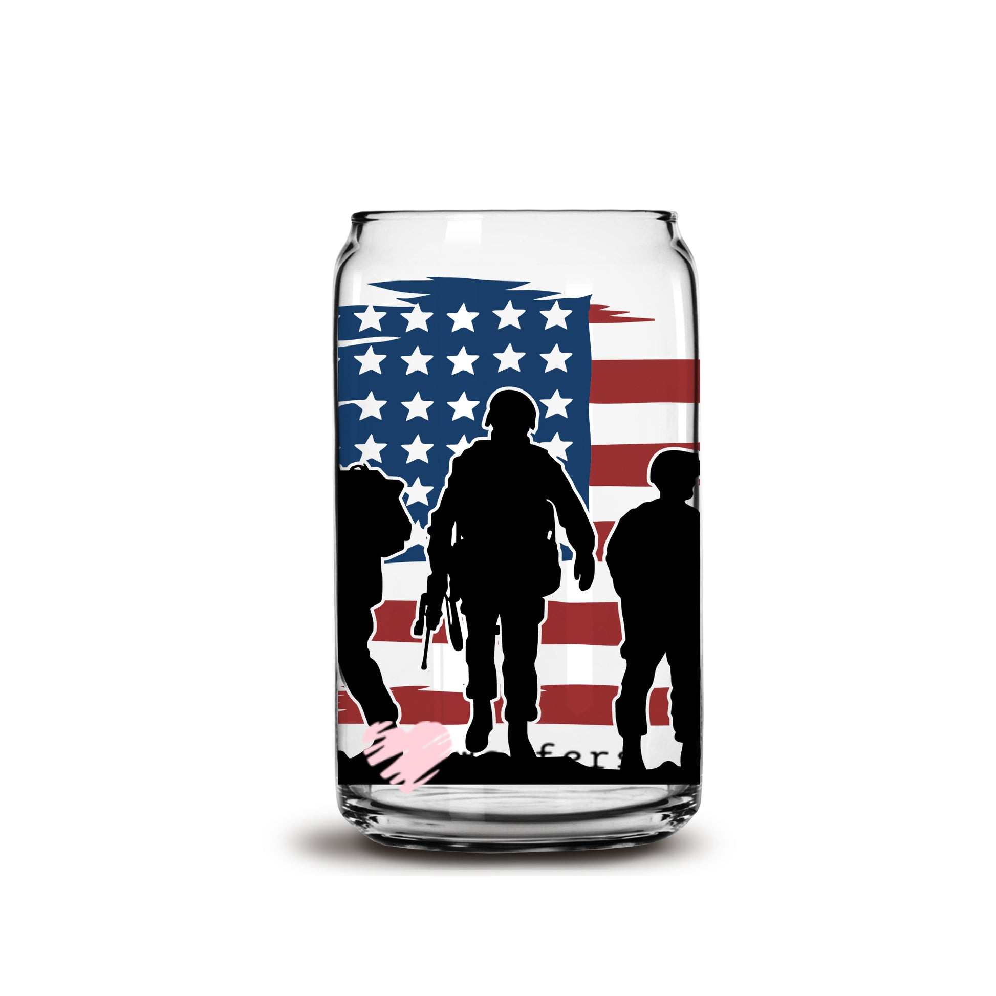 Soldier American Flag 16oz Libbey Glass Can UV DTF or Sublimation Wrap - Decal - Weefers