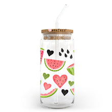 Load image into Gallery viewer, a glass jar filled with watermelon and hearts
