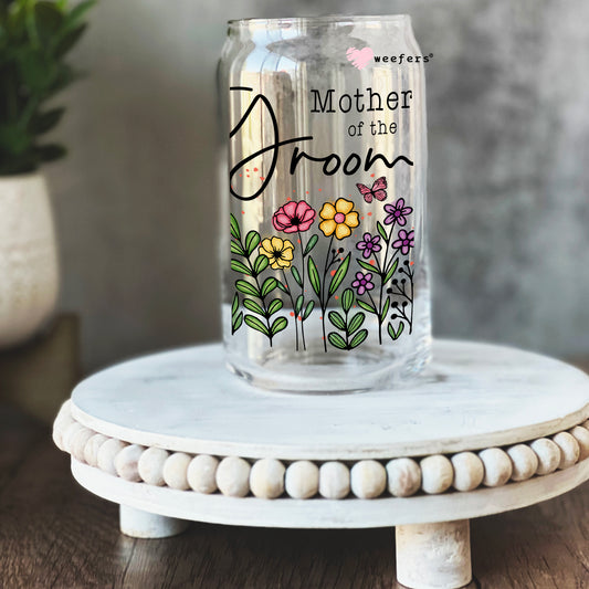 Mother of the Groom Wildflowers 16oz Libbey Glass Can UV DTF or Sublimation Wrap - Decal Weefers