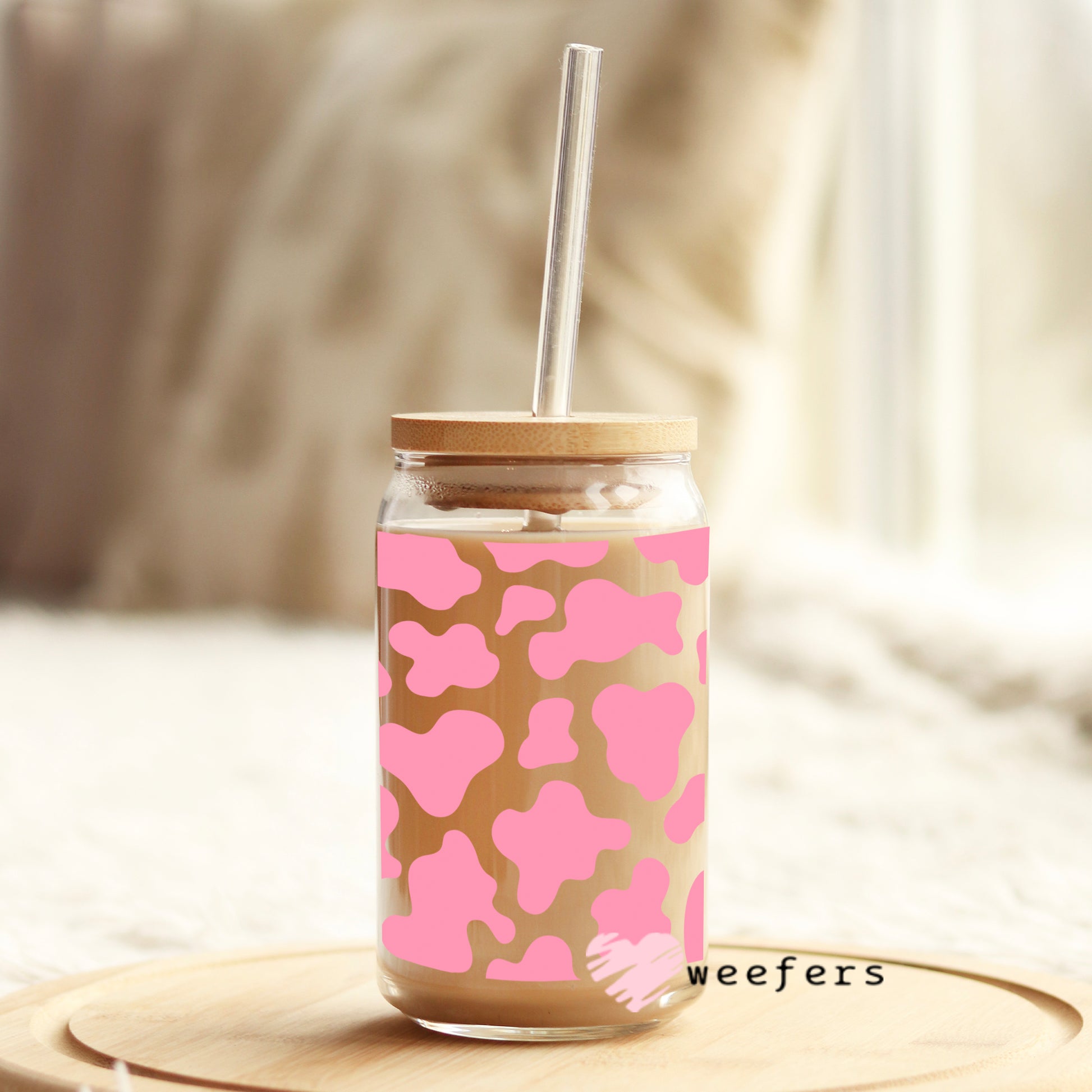 Pink Cow Print Libbey Glass Can UV DTF or Sublimation Wrap - Decal - Weefers