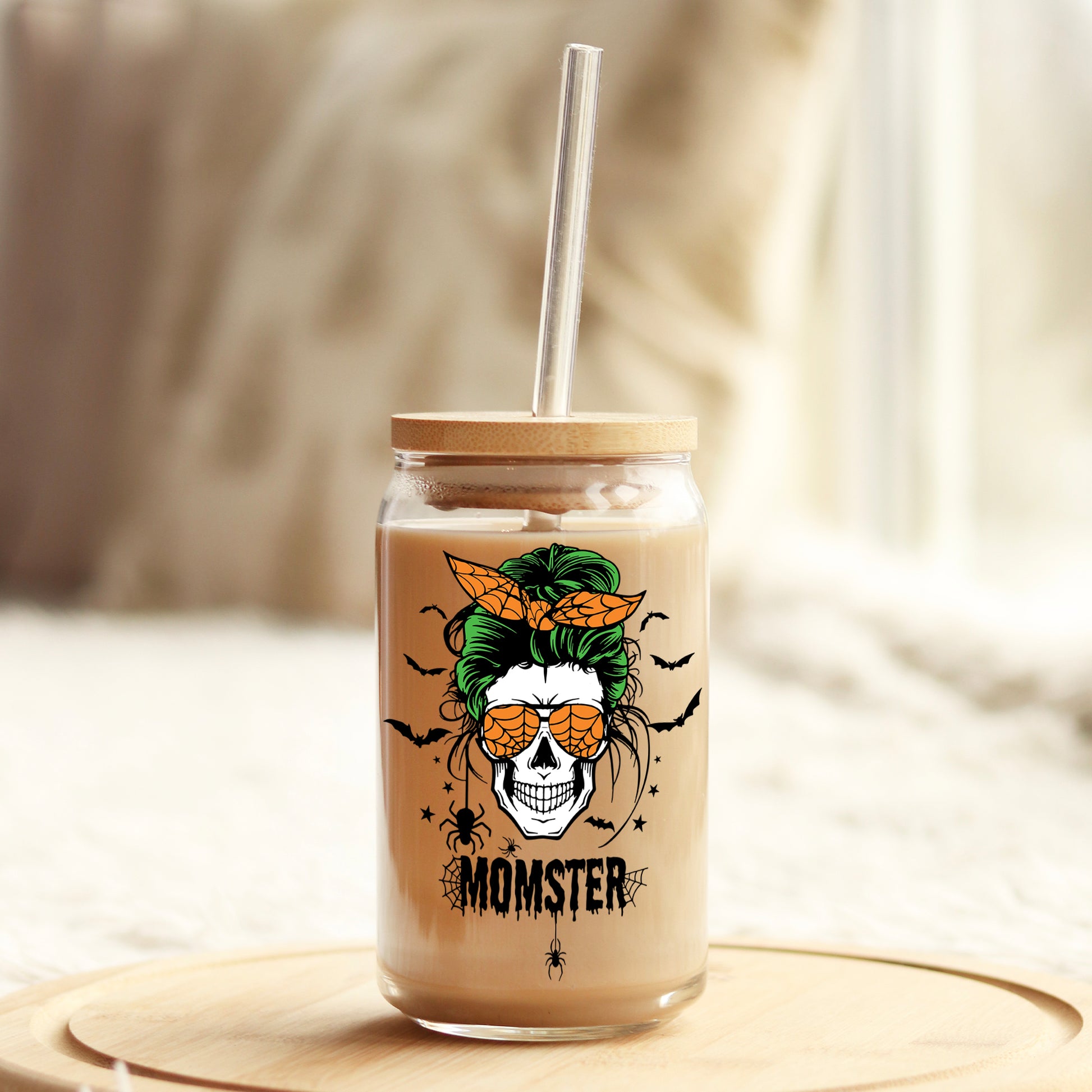 Momster Halloween 16oz Libbey Glass Can UV DTF or Sublimation Wrap - Decal - Weefers