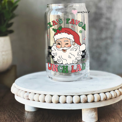 Santa's Favorite Lunch Lady Christmas 16oz Libbey Glass Can UV DTF or Sublimation Wrap - Decal - Weefers