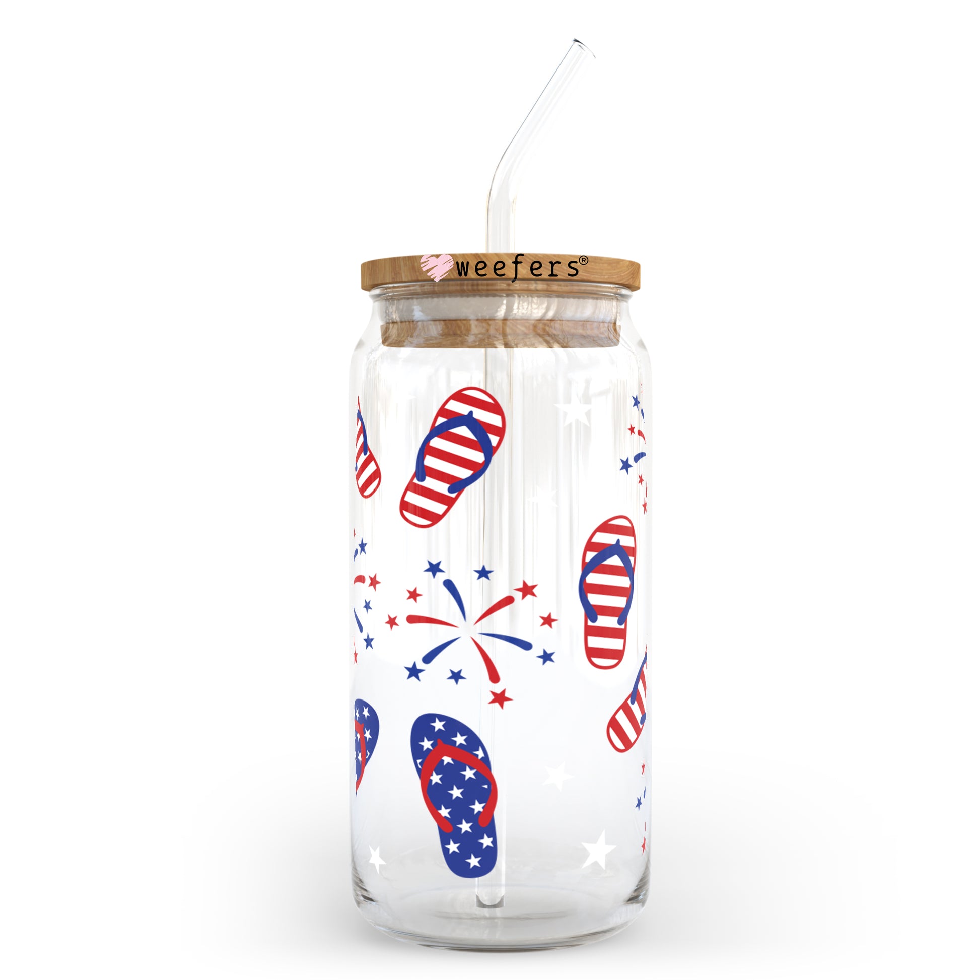 4th of July Flip Flops and Sparklers 20oz Libbey Glass Can UV DTF or Sublimation Wrap - Decal - Weefers