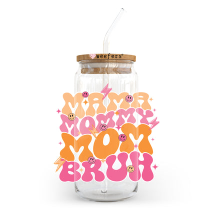 Mama Mommy Mom Bruh Pink and Orange 20oz Libbey Glass Can UV DTF or Sublimation Wrap - Decal Transfer - Weefers