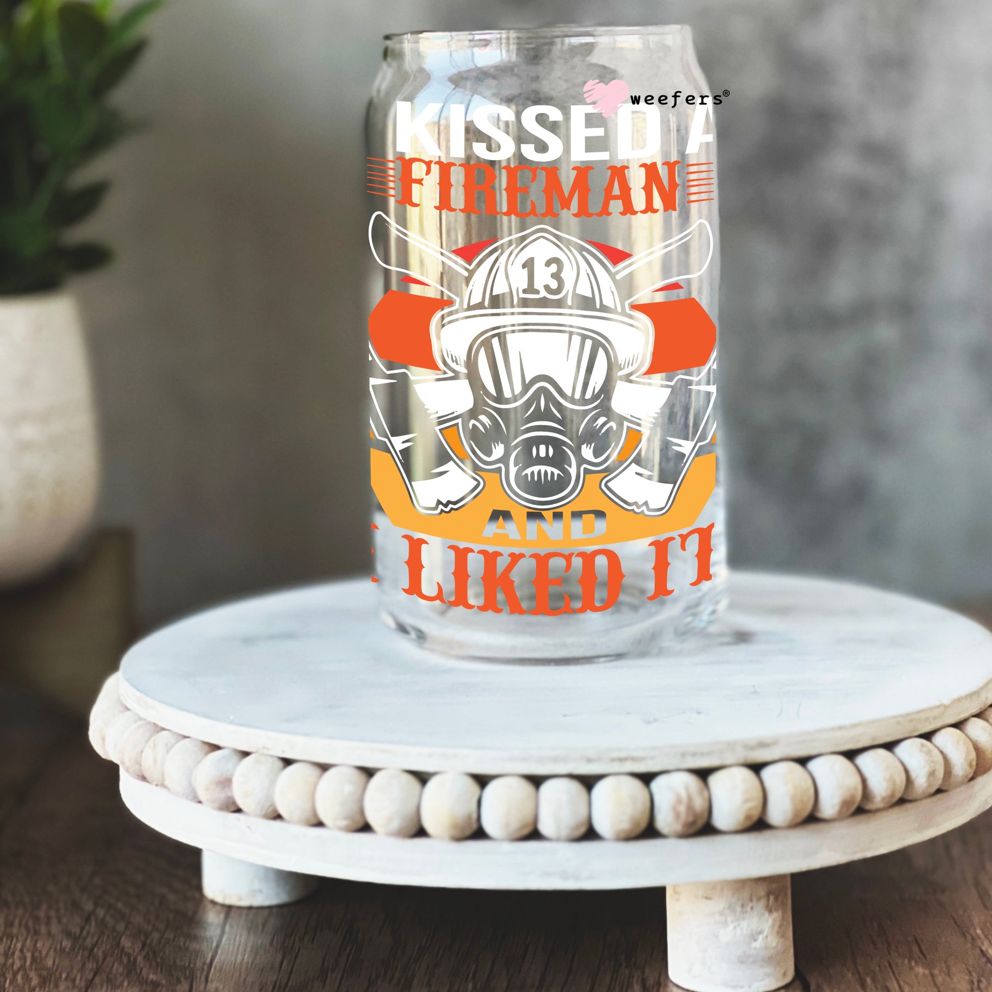 I Kissed a Fireman I liked it 16oz Libbey Glass Can UV DTF or Sublimation Wrap - Decal - Weefers