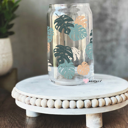 Monstera Neutral Libbey Glass Can Wrap UV DTF Sublimation Transfers - Weefers