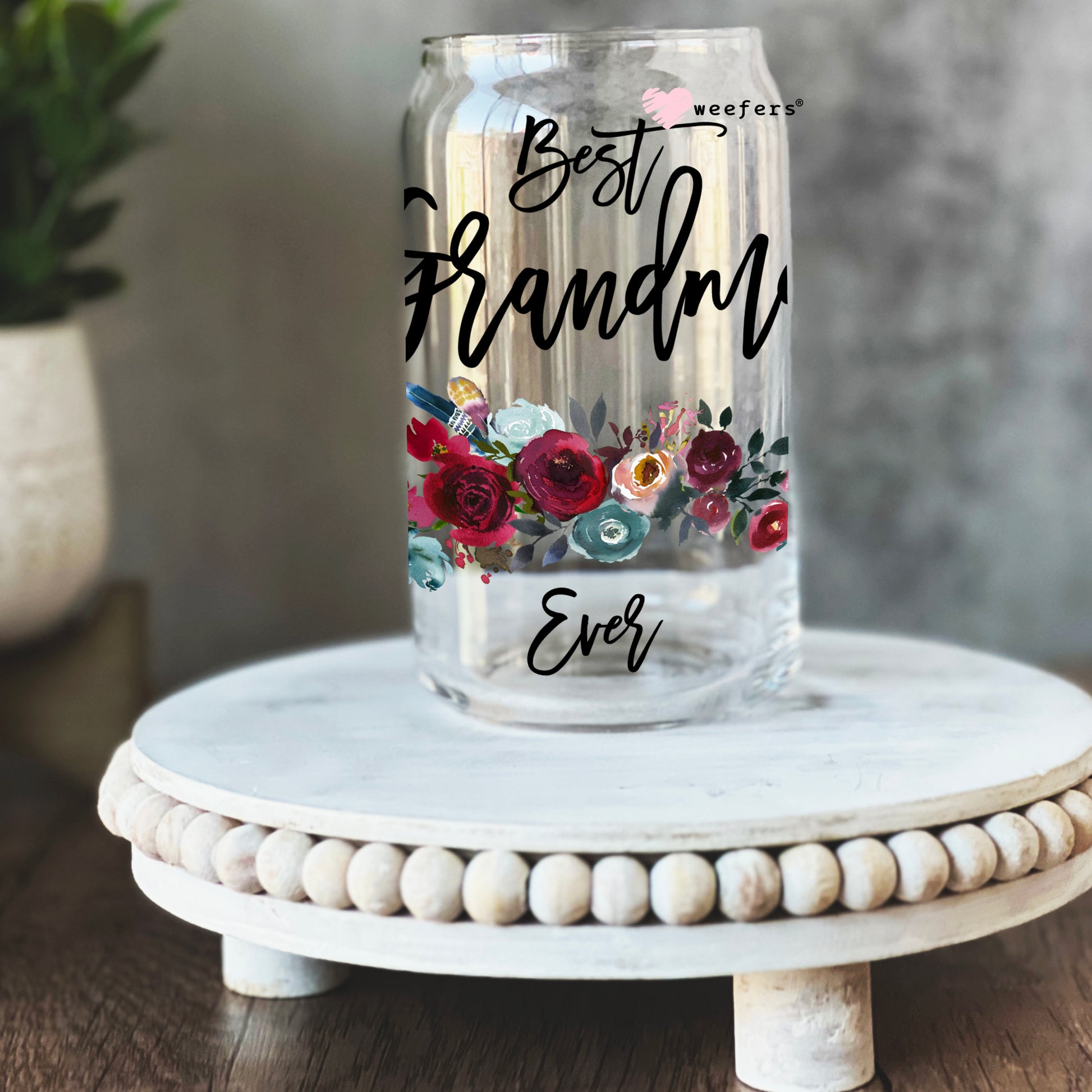 Best Grandma Ever Floral Swag 16oz Libbey Glass Can UV DTF or Sublimation Wrap - Decal - Weefers