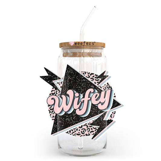 Wifey Pink and Black Lightning Bolt 20oz Libbey Glass Can UV DTF or Sublimation Wrap - Decal Transfer Weefers