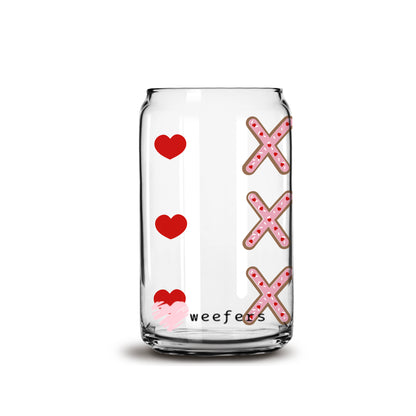 Valentine Cookie Heart XOXO Libbey Glass Can Wrap UV DTF Sublimation Transfers - Weefers