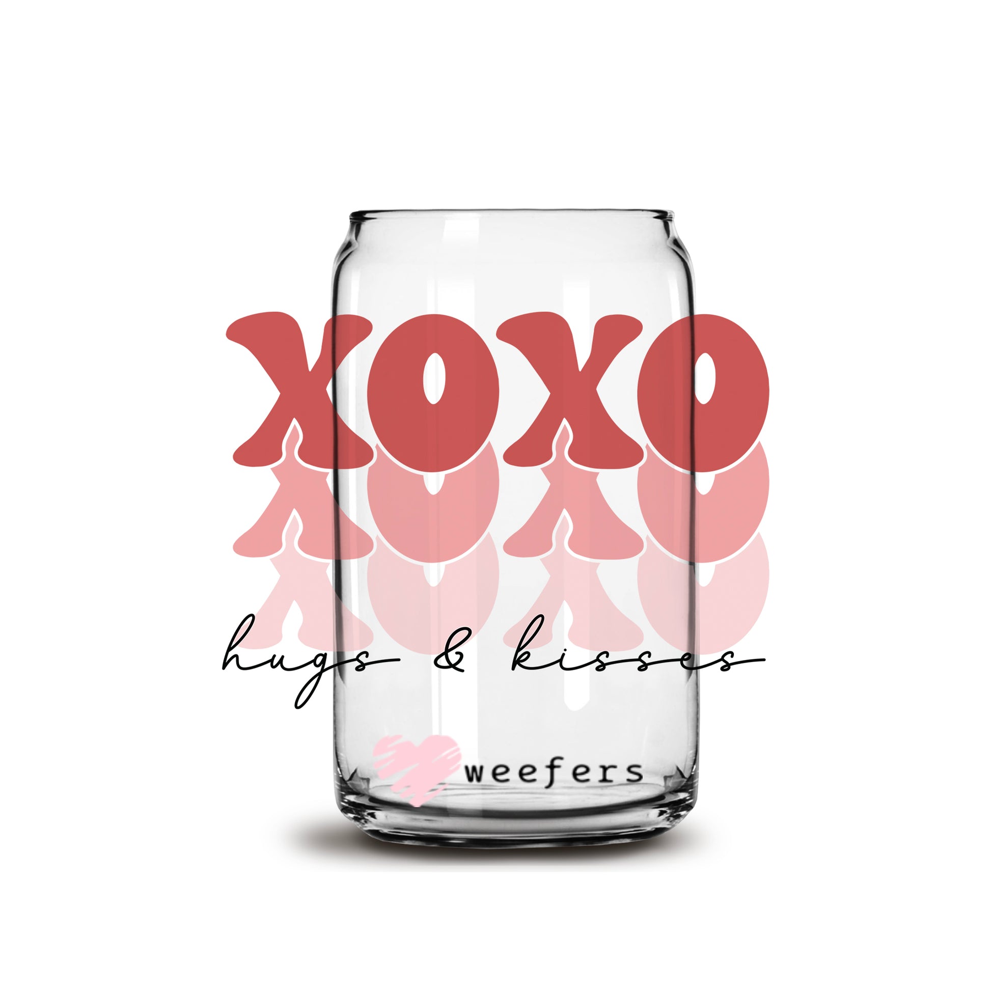 XOXO Hugs Valentine's Day 16oz Libbey Glass Can UV DTF or Sublimation Cup Wrap - Decal Transfer - Weefers