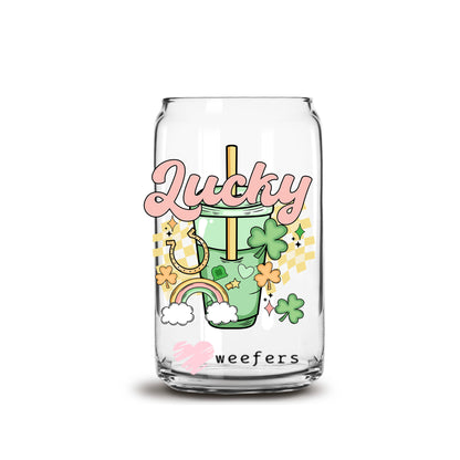 Lucky Green Tea St. Patrick's Day 16oz Libbey Glass Can UV DTF or Sublimation Cup Wrap - Decal Transfer - Weefers