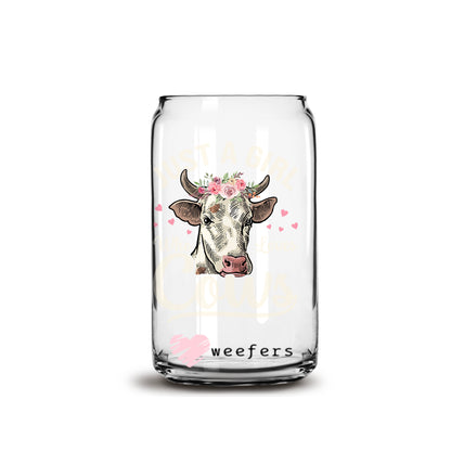 Just a Girl Who Loves Cows 16oz Libbey Glass Can UV DTF or Sublimation Wrap - Decal - Weefers