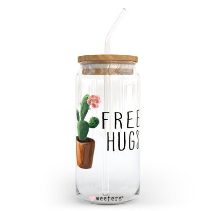 Free Hugs Cactus 20oz Libbey Glass Can, 34oz Hip Sip, 40oz Tumbler UV DTF or Sublimation Decal Transfer - Weefers