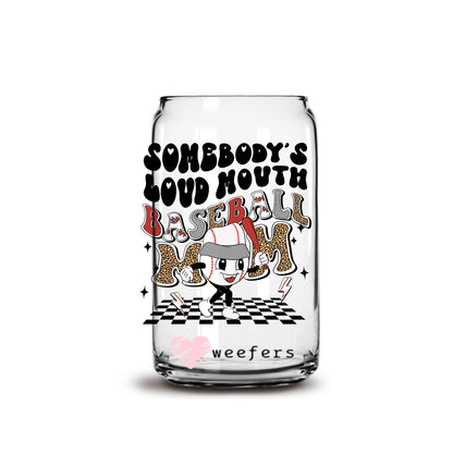 Retro Somebody's Loud Mouth Baseball Mom 16oz Libbey Glass Can UV DTF or Sublimation Wrap - Decal - Weefers