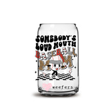 Load image into Gallery viewer, Retro Somebody&#39;s Loud Mouth Baseball Mom 16oz Libbey Glass Can UV-DTF or Sublimation Wrap - Decal
